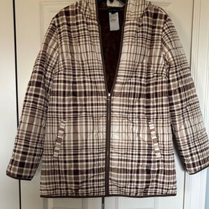 Susan Graver Plaid Tan and Brown Puffer Jacket